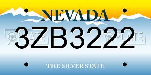 3ZB3222 Nevada License Plate
