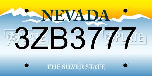 3ZB3777 Nevada License Plate