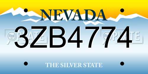 3ZB4774 Nevada License Plate