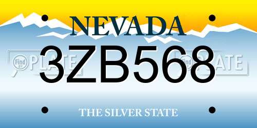 3ZB568 Nevada License Plate