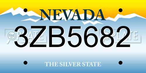 3ZB5682 Nevada License Plate