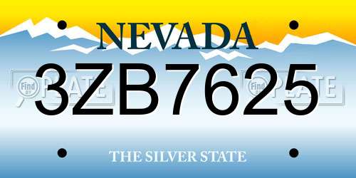 3ZB7625 Nevada License Plate