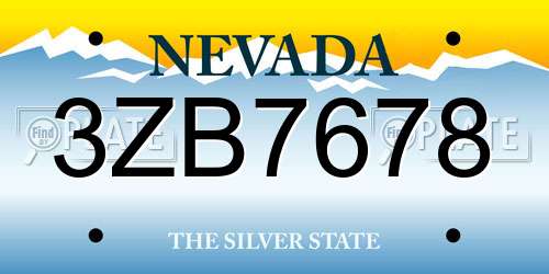 3ZB7678 Nevada License Plate