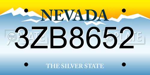 3ZB8652 Nevada License Plate