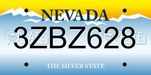 3ZBZ628 Nevada License Plate