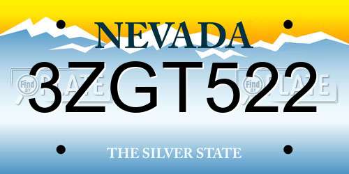 3ZGT522 Nevada License Plate
