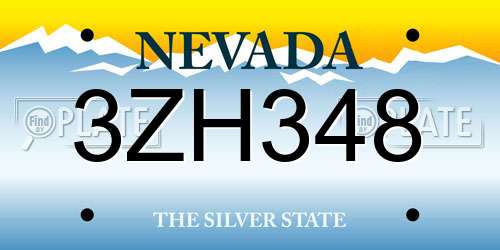 3ZH348 Nevada License Plate