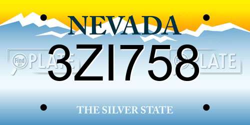 3ZI758 Nevada License Plate