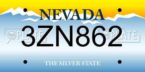 3ZN862 Nevada License Plate
