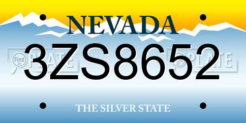 3ZS8652 Nevada License Plate