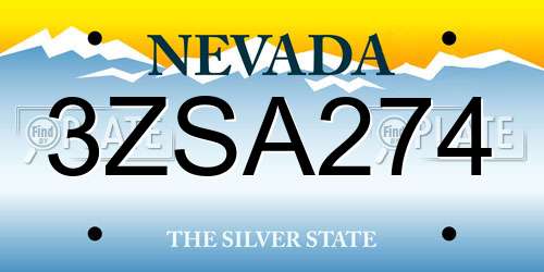 3ZSA274 Nevada License Plate