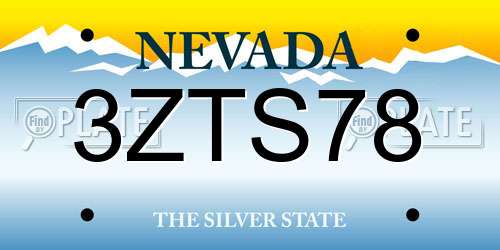 3ZTS78 Nevada License Plate