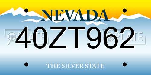 40ZT962 Nevada License Plate