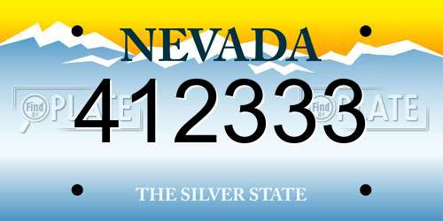 412333 Nevada License Plate