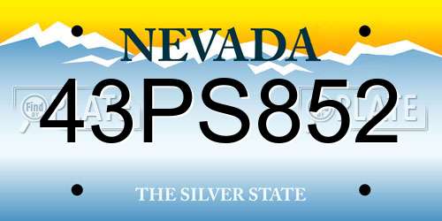 43PS852 Nevada License Plate