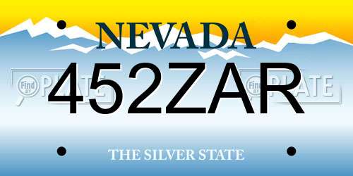 452ZAR Nevada License Plate