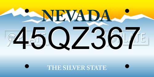 45QZ367 Nevada License Plate