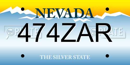 474ZAR Nevada License Plate