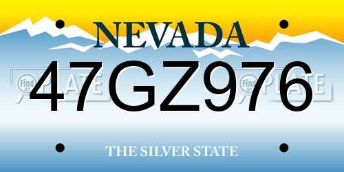 47GZ976 Nevada License Plate