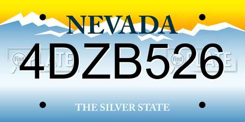 4DZB526 Nevada License Plate