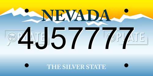 4J57777 Nevada License Plate
