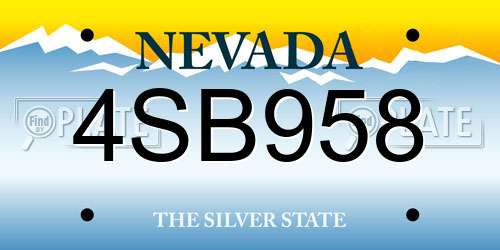 4SB958 Nevada License Plate