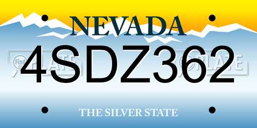 4SDZ362 Nevada License Plate