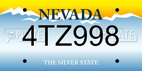 4TZ998 Nevada License Plate