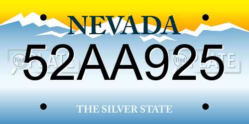 52AA925 Nevada License Plate