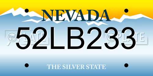 52LB233 Nevada License Plate