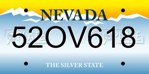52OV618 Nevada License Plate