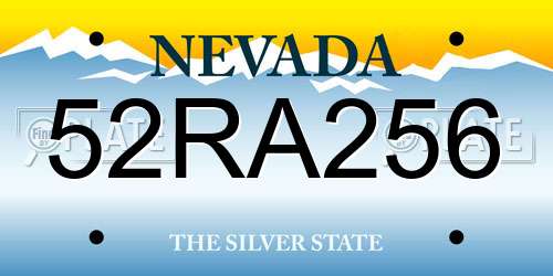 52RA256 Nevada License Plate