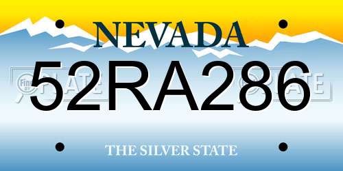 52RA286 Nevada License Plate