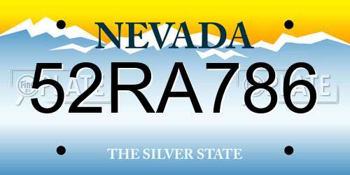 52RA786 Nevada License Plate