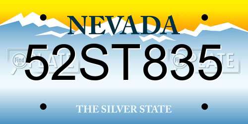 52ST835 Nevada License Plate