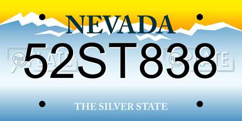 52ST838 Nevada License Plate