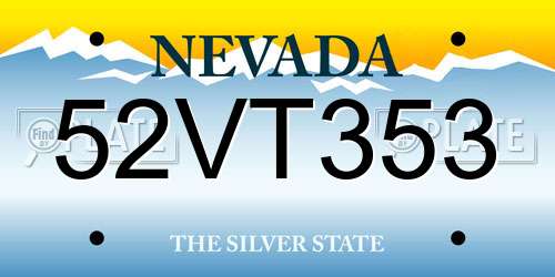 52VT353 Nevada License Plate