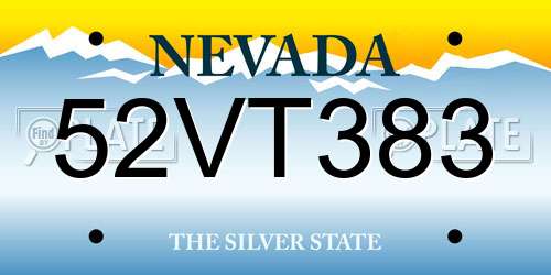52VT383 Nevada License Plate