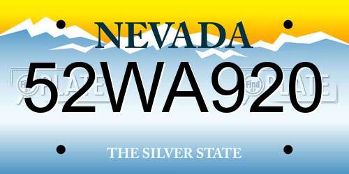52WA920 Nevada License Plate