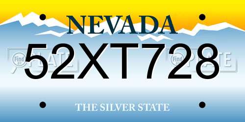 52XT728 Nevada License Plate