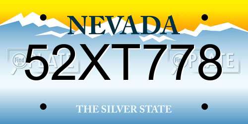 52XT778 Nevada License Plate