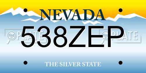 538ZEP Nevada License Plate