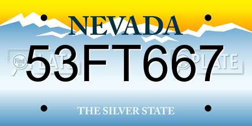 53FT667 Nevada License Plate