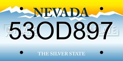 53OD897 Nevada License Plate