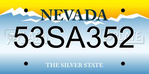 53SA352 Nevada License Plate
