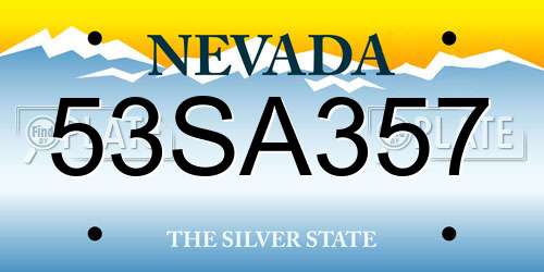 53SA357 Nevada License Plate
