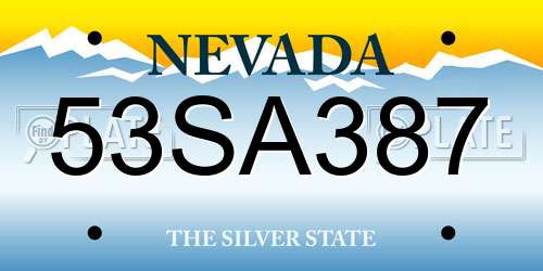 53SA387 Nevada License Plate