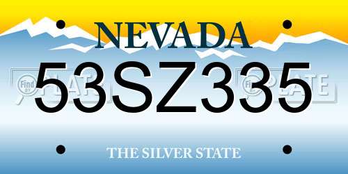 53SZ335 Nevada License Plate