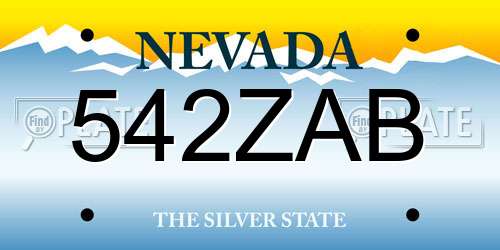 542ZAB Nevada License Plate