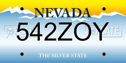 542ZOY Nevada License Plate